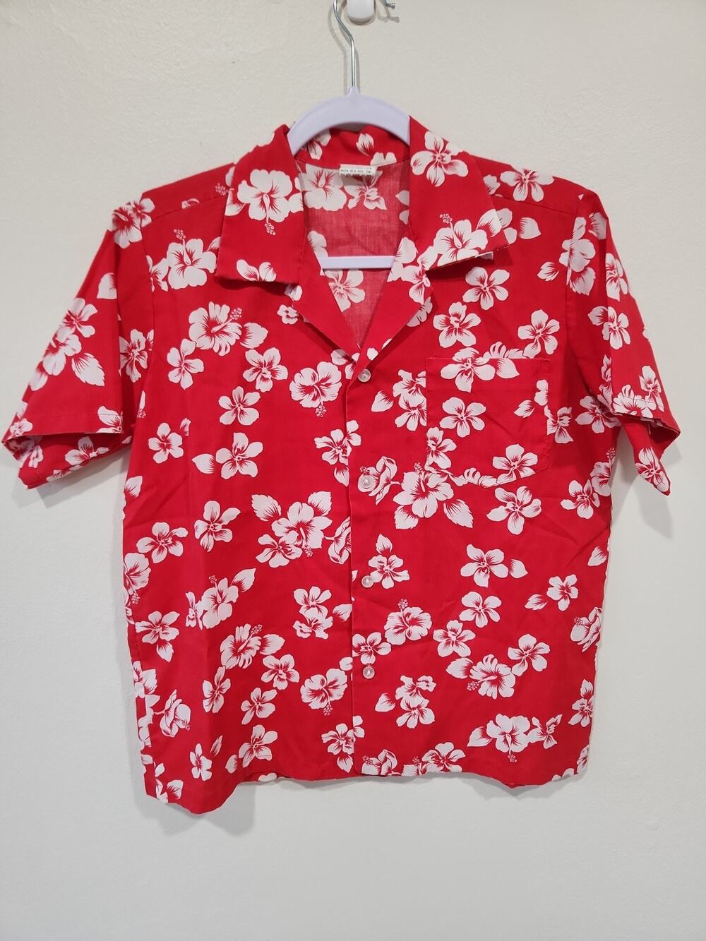 VTG NIKKY HAWAIIAN Red FLORAL Aloha Cropped Hibiscus Flower Size 16 Made In HI